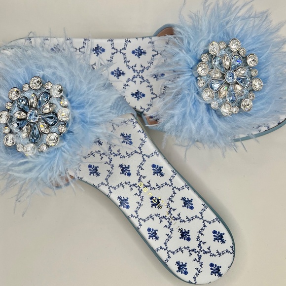 NWT HILL HOUSE Home, The Summer Slide, Blue Feathers, Size: 10 (US), 40 (IT) ** - Picture 3 of 5